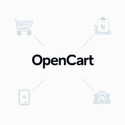 Создайте флат иллюстрацию, показывающую настройку кросс-продаж в OpenCart, с элементами интерфейса, товарами и элементами дизайна, представляющими процесс настройки. Create a flat illustration depicting the setup of cross-selling in OpenCart, featuring interface elements, products, and design elements representing the setup process.