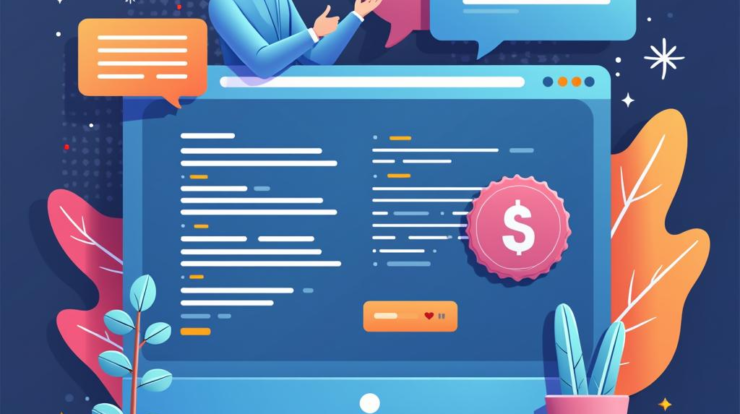 Промпт: "Flat illustration of setting up microdata in OpenCart, showcasing a user-friendly interface with code snippets and vibrant colors." Prompt: "Flat illustration of setting up microdata in OpenCart, showcasing a user-friendly interface with code snippets and vibrant colors."