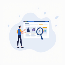 Промпт: "Flat illustration of optimizing product search processes in OpenCart, featuring engaging visuals of online shopping, search bars, and product grids." Prompt: "Flat illustration of optimizing product search processes in OpenCart, featuring engaging visuals of online shopping, search bars, and product grids."