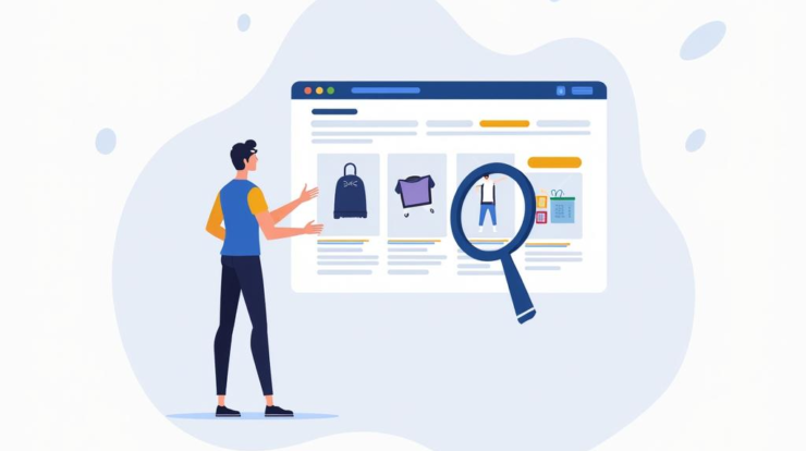 Промпт: "Flat illustration of optimizing product search processes in OpenCart, featuring engaging visuals of online shopping, search bars, and product grids." Prompt: "Flat illustration of optimizing product search processes in OpenCart, featuring engaging visuals of online shopping, search bars, and product grids."