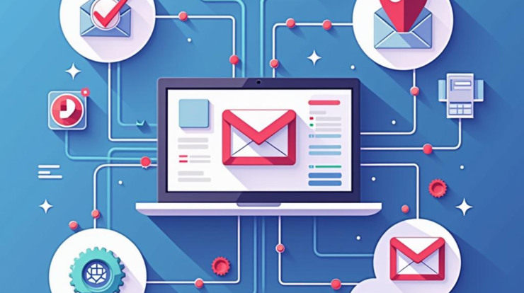 Промпт: "Flat illustration of integrating OpenCart with mailing management systems, showcasing connections and data flow in a vibrant and modern style." Prompt: "Flat illustration of integrating OpenCart with mailing management systems, showcasing connections and data flow in a vibrant and modern style."