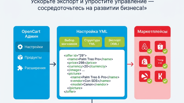 Настройте интеграцию с YML для вашего интернет-магазина на OpenCart и упростите управление мульти-магазинами. Ускорьте экспорт данных и облегите конфигурацию, чтобы сосредоточиться на развитии бизнеса — откройте для себя все преимущества прямо сейчас!
