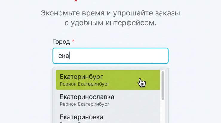 Используй автозаполнение для удобного выбора города при заказе! Наша система с интуитивно понятным интерфейсом экономит время и минимизирует ошибки. Ознакомься с возможностями и упростите свои заказы!