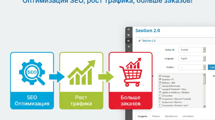 С модулем SeoGen 2.0.8 для Opencart ваш интернет-магазин получит мощный инструмент для оптимизации SEO и увеличения трафика. Улучшите конкурентоспособность и увеличьте продажи — посмотрите, как это работает!