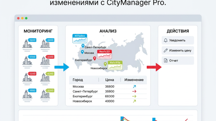 CityManager Pro помогает быстро отслеживать изменения по городам, анализировать цены и выстраивать точную стратегию управления. Посмотрите, как он упрощает мониторинг и локализацию.