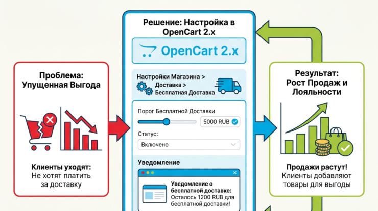 Настройте бесплатную доставку в вашем интернет-магазине на OpenCart 2.x и увеличьте продажи! Оптимизируйте привычки покупателей и получите выгоду от конфигурации, которая работает на вас. Узнайте, как это сделать!