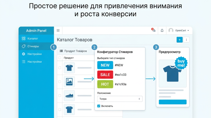 Добавьте яркие стикеры к вашим товарам в Opencart и привлечите внимание покупателей! Это простой способ увеличить продажи, улучшить конверсии и сделать ваш интернет-магазин более привлекательным. Узнайте, как это работает!