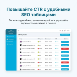 Владельцы интернет-магазинов на OpenCart знают, как сложно одновременно угодить покупателям и поисковым системам. Модуль «SEO Таблица цен» упрощает задачу, создавая структурированные таблицы с товарами и ценами, что помогает пользователям быстро сравнивать предложения и повышает вероятность появления в расширенных сниппетах на Google. С его помощью вы сможете легко сформировать информативные страницы категорий, улучшить кликабельность и CTR, что приведет к росту органического трафика без необходимости сложных доработок шаблонов.
